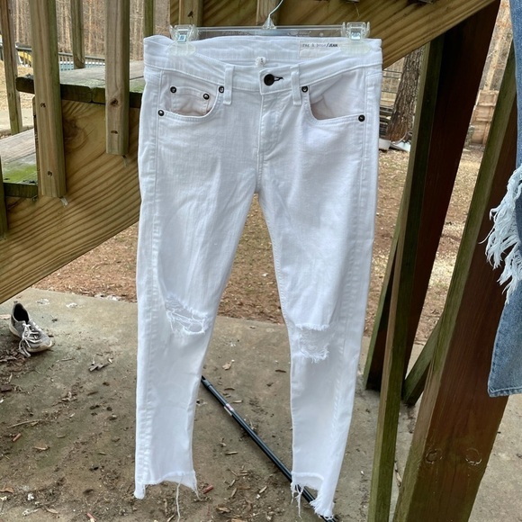 Rag & Bone Ankle Dre Capri Distressed White Skinny Jeans - Picture 7 of 14